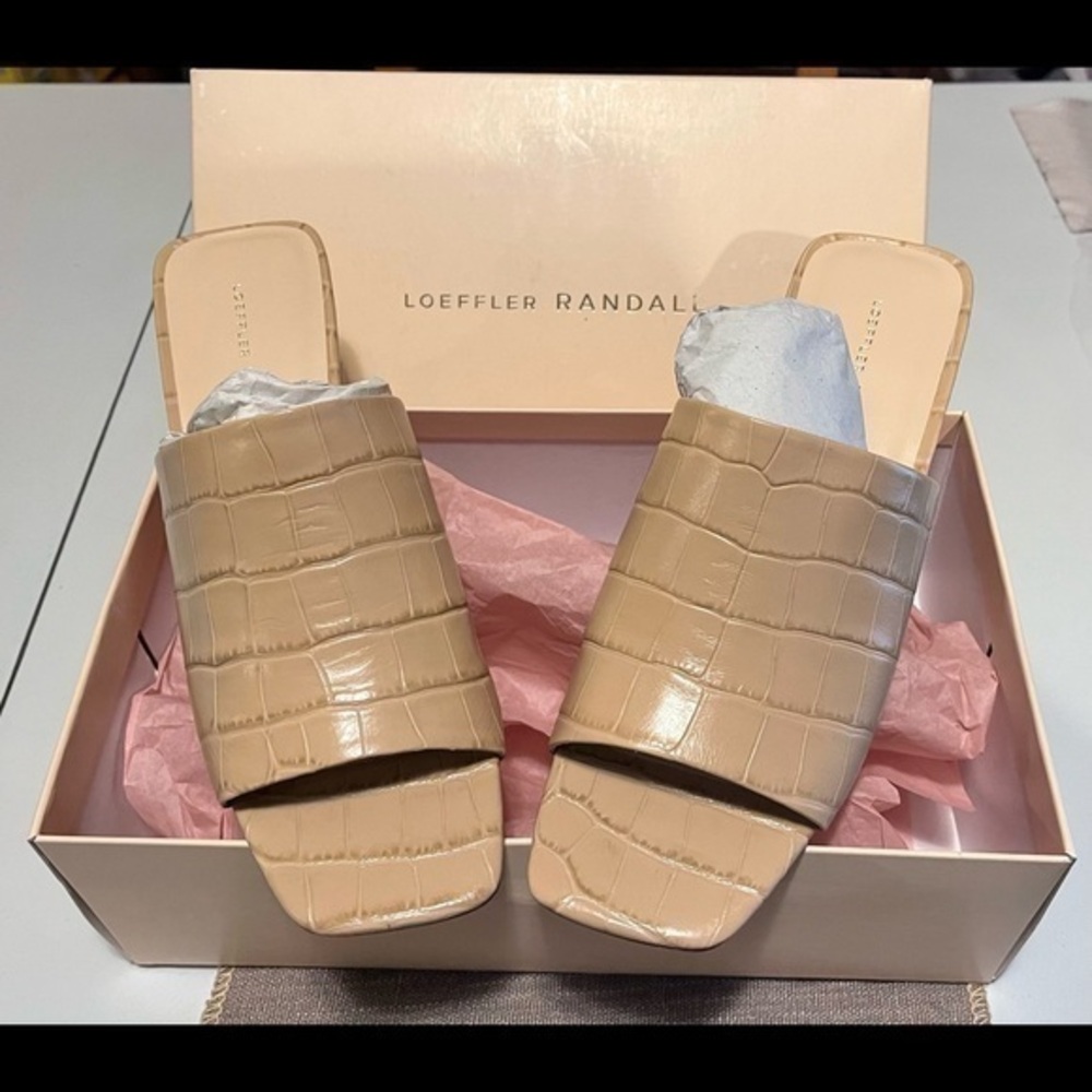 Loeffler Randall Tan Croc-Embossed Mules